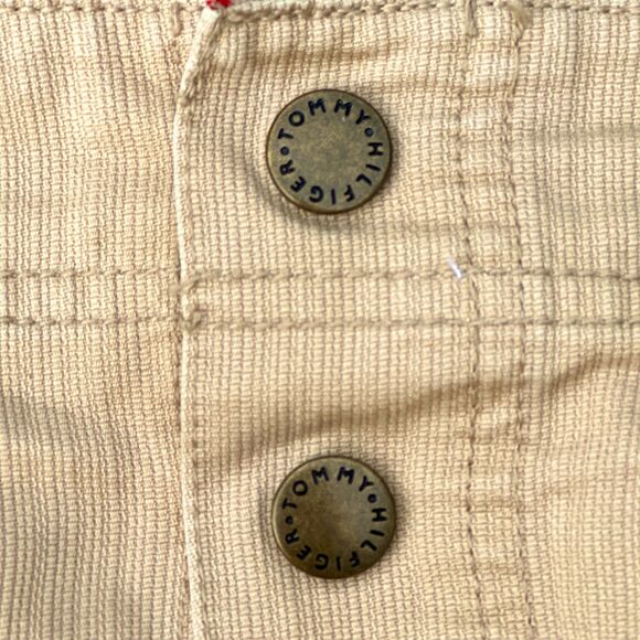 Vtg Tommy Hilfiger Mini Skirt Womens 16 Khaki Cargo Snap Front Y2K 2000s A-Line - Picture 3 of 11